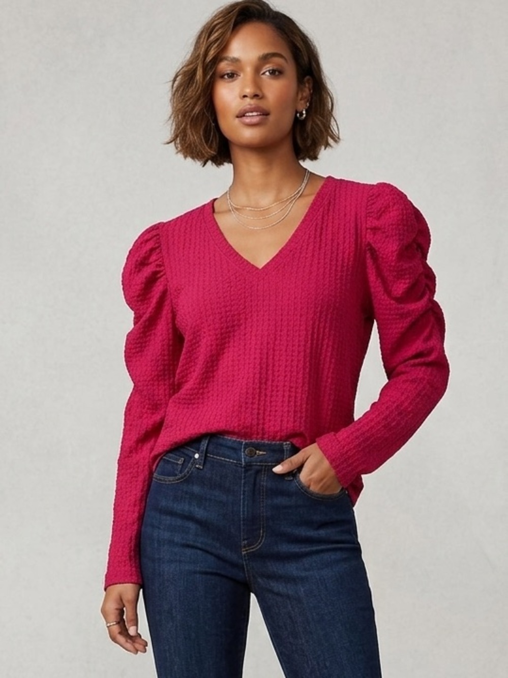 LOFT Pink Ruched Long-sleeve Blouse